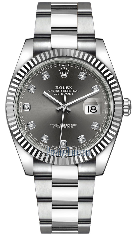 Rolex Datejust 41mm Stainless Steel 126334 Dark Rhodium Diamond Oyster