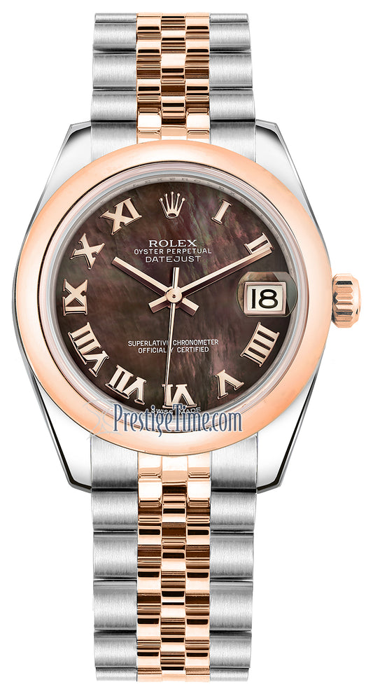 Rolex Datejust 31mm Stainless Steel and Rose Gold 178241 Black MOP Roman Jubilee