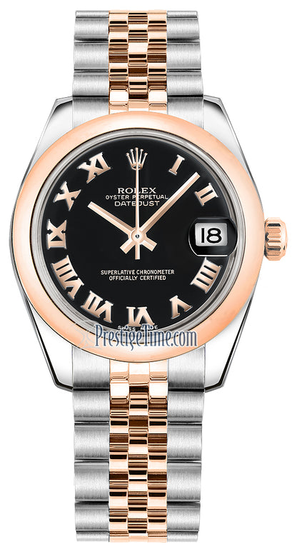 Rolex Datejust 31mm Stainless Steel and Rose Gold 178241 Black Roman Jubilee