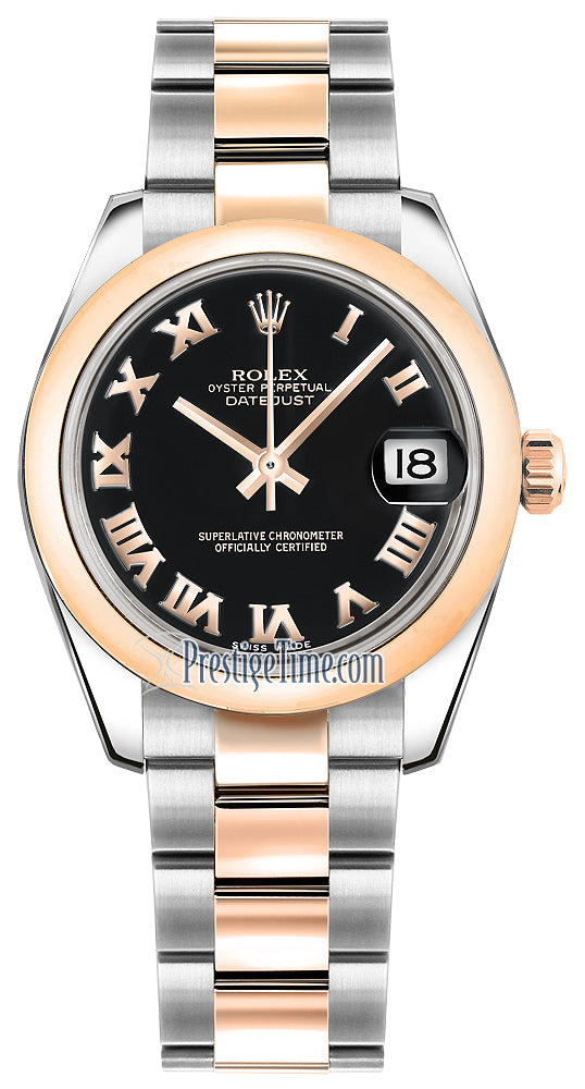 Rolex Datejust 31mm Stainless Steel and Rose Gold 178241 Black Roman Oyster