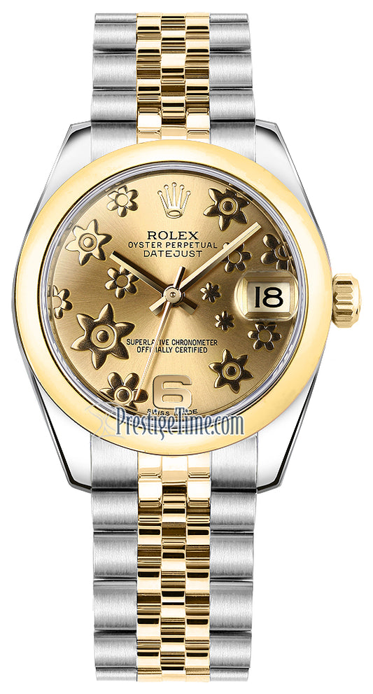 Rolex Datejust 31mm Stainless Steel and Yellow Gold 178243 Champagne Floral Jubilee