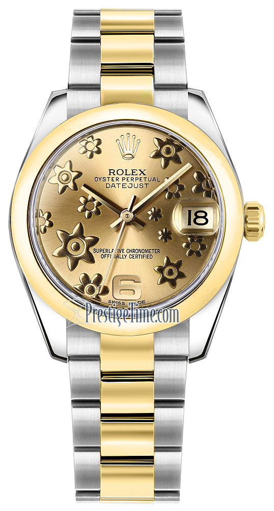 Rolex Datejust 31mm Stainless Steel and Yellow Gold 178243 Champagne Floral Oyster