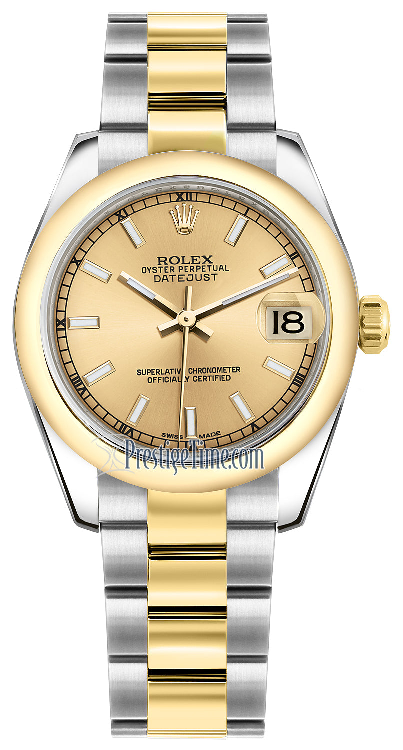 Rolex Datejust 31mm Stainless Steel and Yellow Gold 178243 Champagne Index Oyster