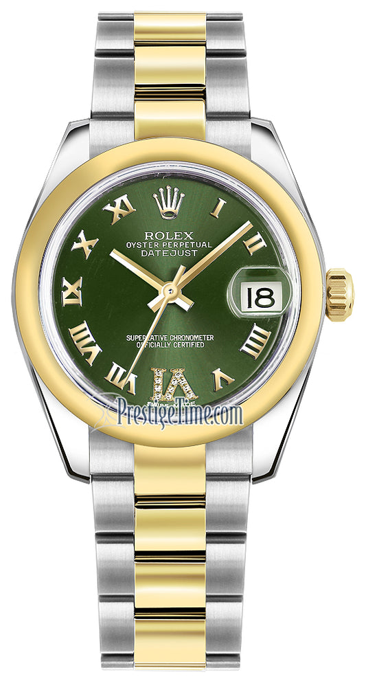 Rolex Datejust 31mm Stainless Steel and Yellow Gold 178243 Olive Green VI Roman Oyster