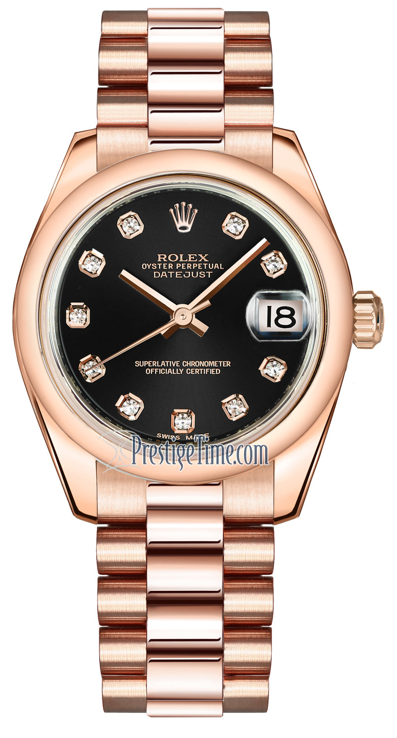 Rolex Datejust 31mm Everose Gold 178245 Black Diamond President