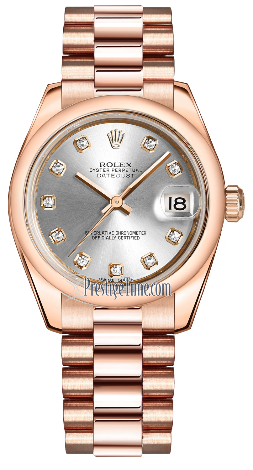 Rolex Datejust 31mm Everose Gold 178245 Silver Diamond President