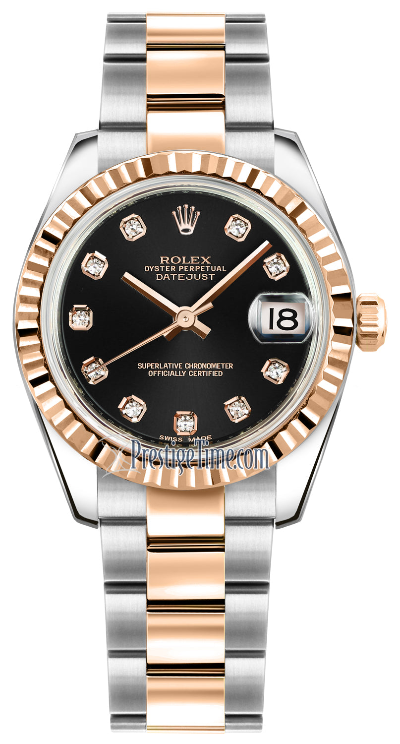 Rolex Datejust 31mm Stainless Steel and Rose Gold 178271 Black Diamond Oyster