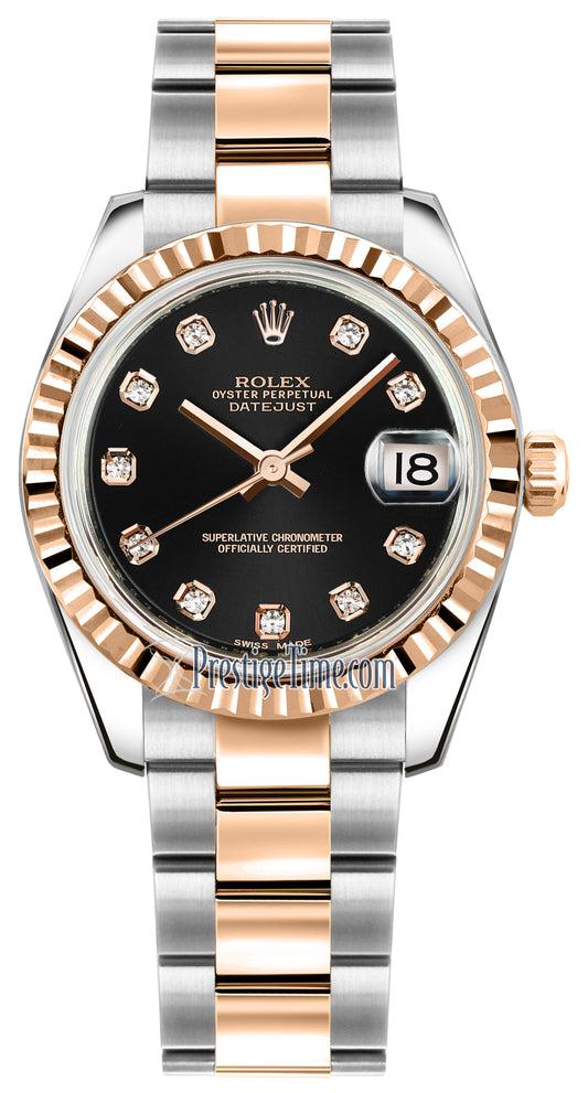 Rolex Datejust 31mm Stainless Steel and Rose Gold 178271 Black Diamond Oyster