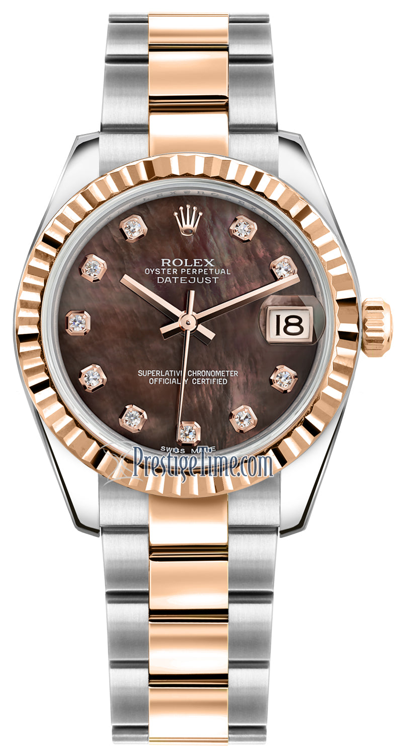 Rolex Datejust 31mm Stainless Steel and Rose Gold 178271 Black MOP Diamond Oyster