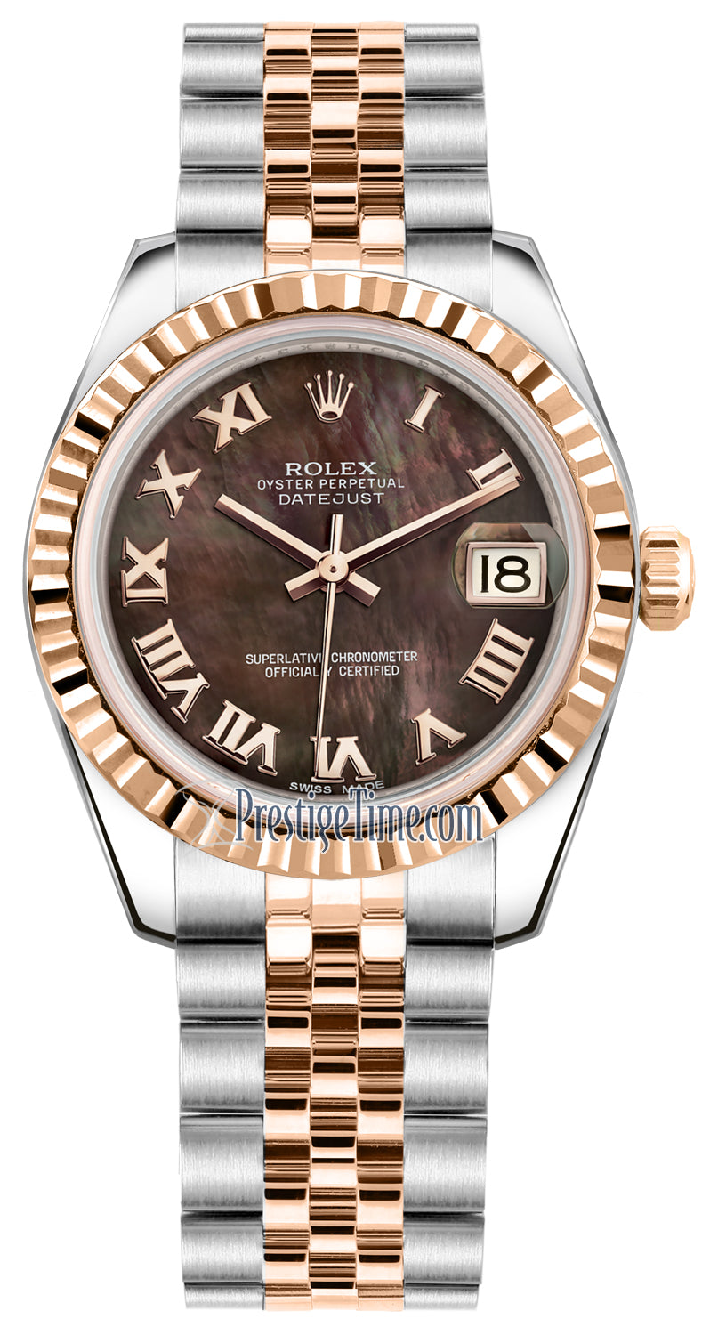 Rolex Datejust 31mm Stainless Steel and Rose Gold 178271 Black MOP Roman Jubilee