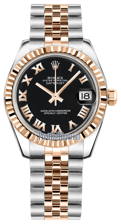 Rolex Datejust 31mm Stainless Steel and Rose Gold 178271 Black Roman Jubilee