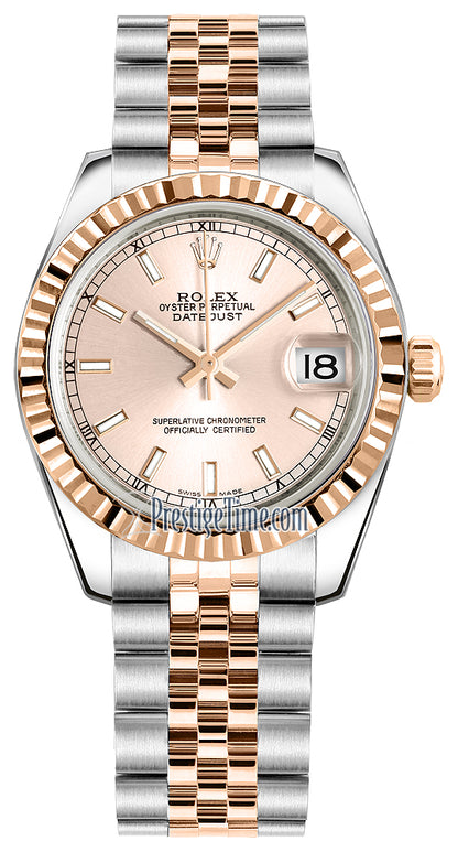 Rolex Datejust 31mm Stainless Steel and Rose Gold 178271 Pink Index Jubilee