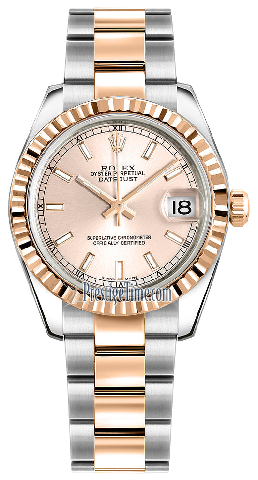 Rolex Datejust 31mm Stainless Steel and Rose Gold 178271 Pink Index Oyster