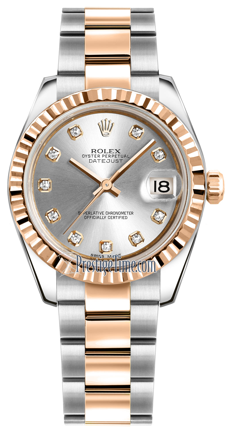 Rolex Datejust 31mm Stainless Steel and Rose Gold 178271 Silver Diamond Oyster