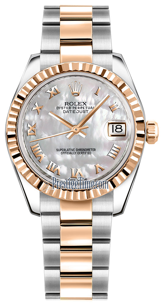 Rolex Datejust 31mm Stainless Steel and Rose Gold 178271 White MOP Roman Oyster