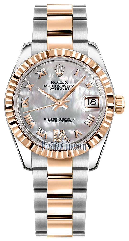 Rolex Datejust 31mm Stainless Steel and Rose Gold 178271 White MOP VI Roman Oyster