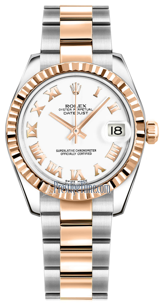 Rolex Datejust 31mm Stainless Steel and Rose Gold 178271 White Roman Oyster