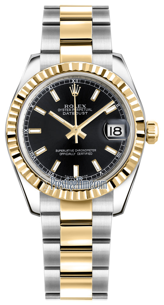 Rolex Datejust 31mm Stainless Steel and Yellow Gold 178273 Black Index Oyster