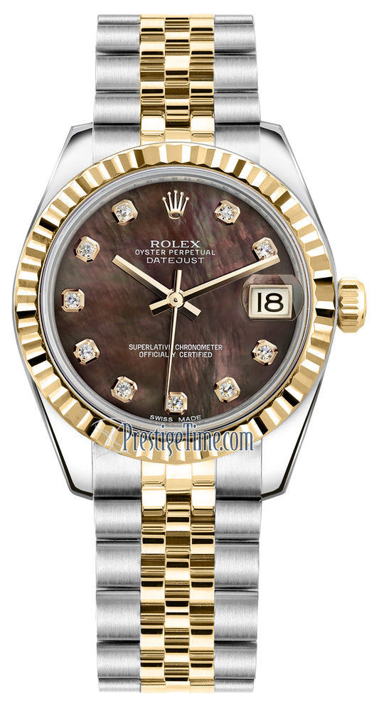 Rolex Datejust 31mm Stainless Steel and Yellow Gold 178273 Black MOP Diamond Jubilee