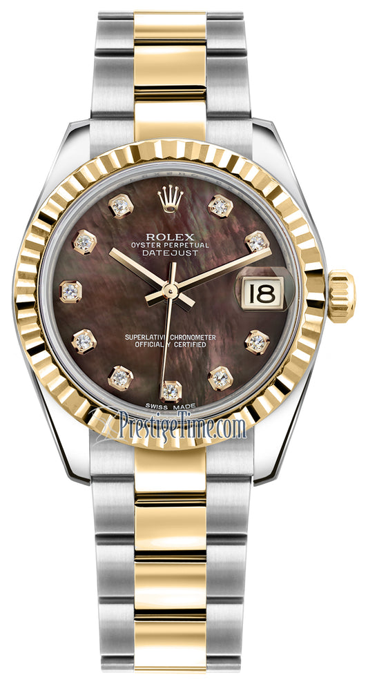 Rolex Datejust 31mm Stainless Steel and Yellow Gold 178273 Black MOP Diamond Oyster