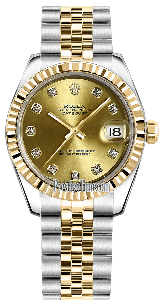 Rolex Datejust 31mm Stainless Steel and Yellow Gold 178273 Champagne Diamond Jubilee