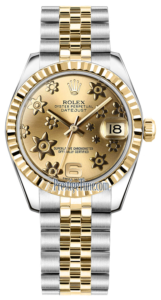 Rolex Datejust 31mm Stainless Steel and Yellow Gold 178273 Champagne Floral Jubilee