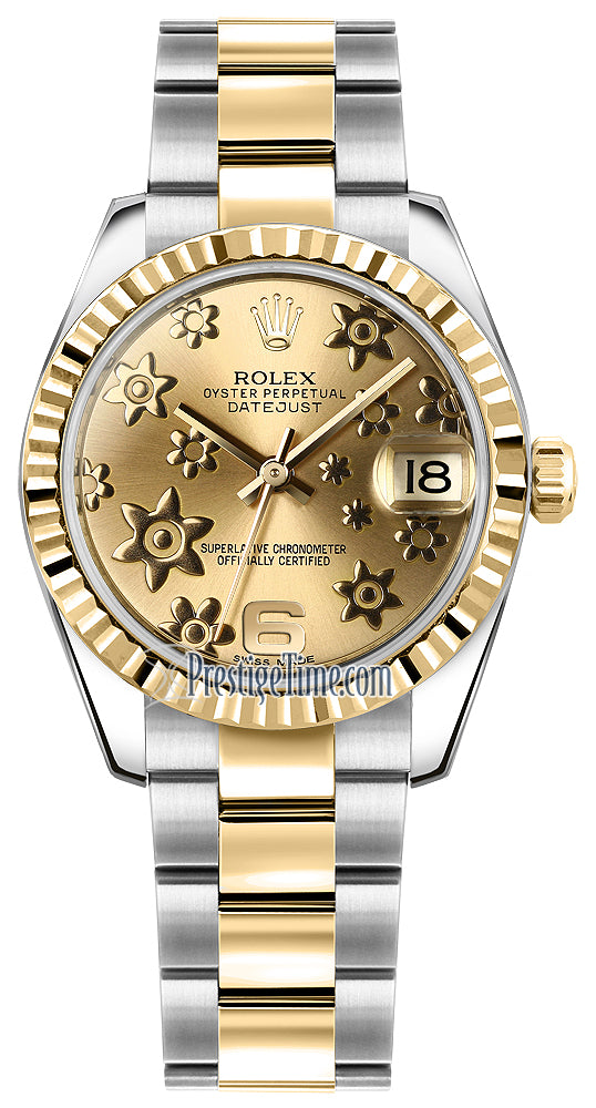 Rolex Datejust 31mm Stainless Steel and Yellow Gold 178273 Champagne Floral Oyster