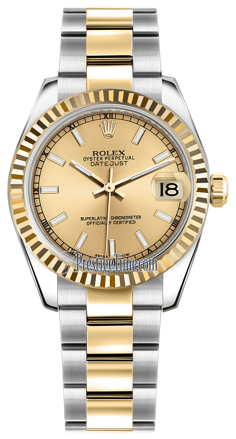 Rolex Datejust 31mm Stainless Steel and Yellow Gold 178273 Champagne Index Oyster