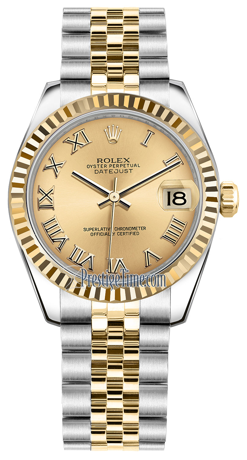 Rolex Datejust 31mm Stainless Steel and Yellow Gold 178273 Champagne Roman Jubilee