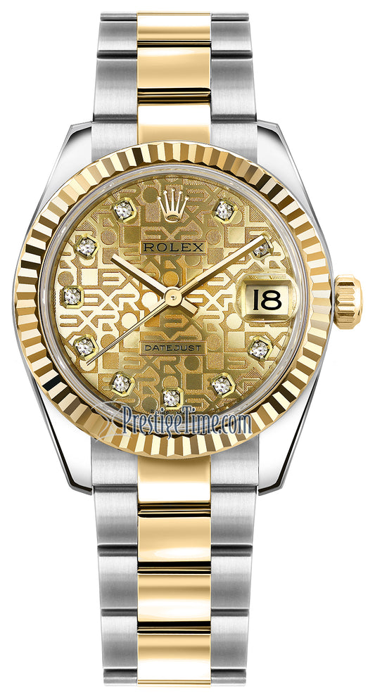 Rolex Datejust 31mm Stainless Steel and Yellow Gold 178273 Jubilee Champagne Diamond Oyster