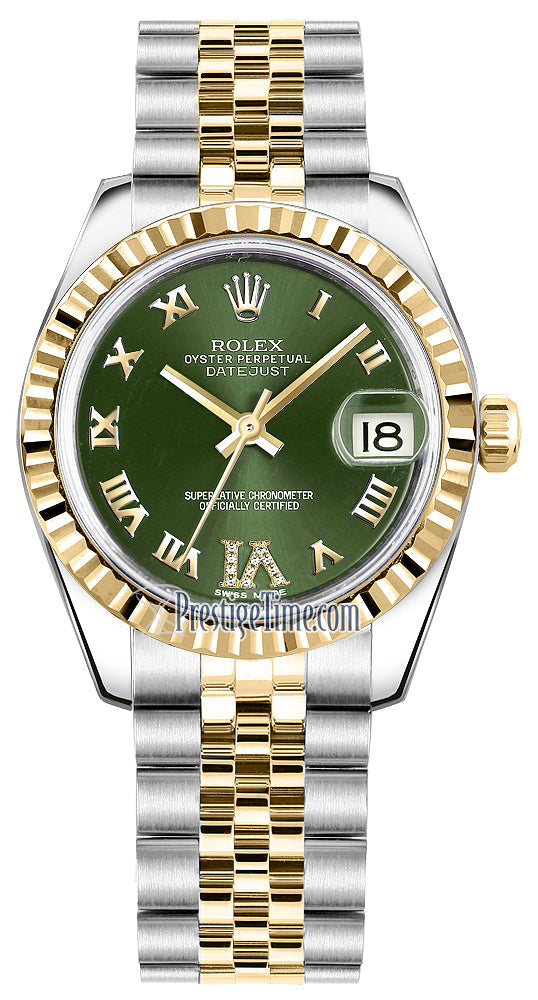 Rolex Datejust 31mm Stainless Steel and Yellow Gold 178273 Olive Green VI Roman Jubilee