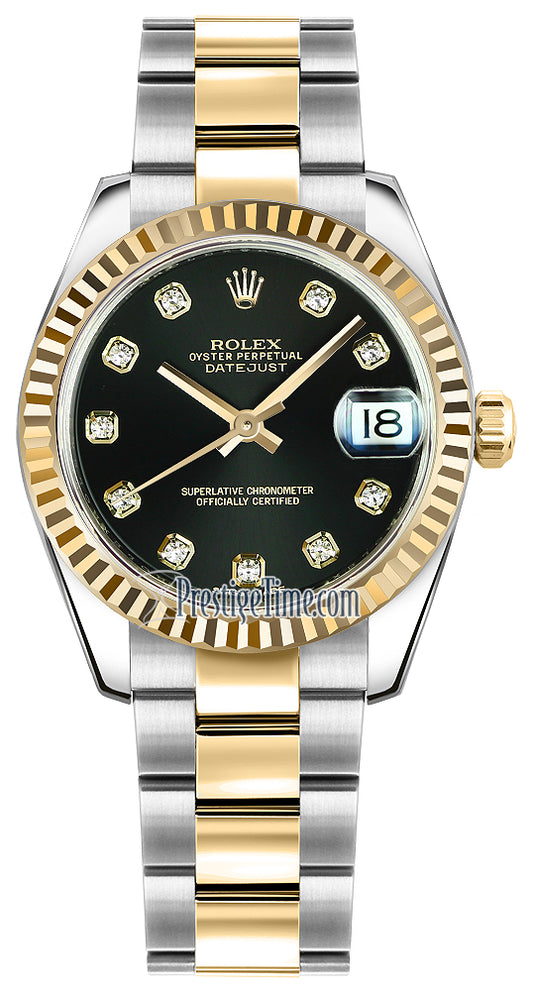 Rolex Datejust 31mm Stainless Steel and Yellow Gold 178273 Black Diamond Oyster