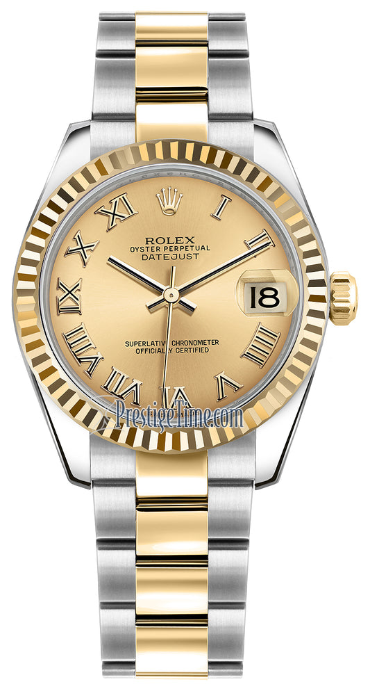 Rolex Datejust 31mm Stainless Steel and Yellow Gold 178273 Champagne Roman Oyster