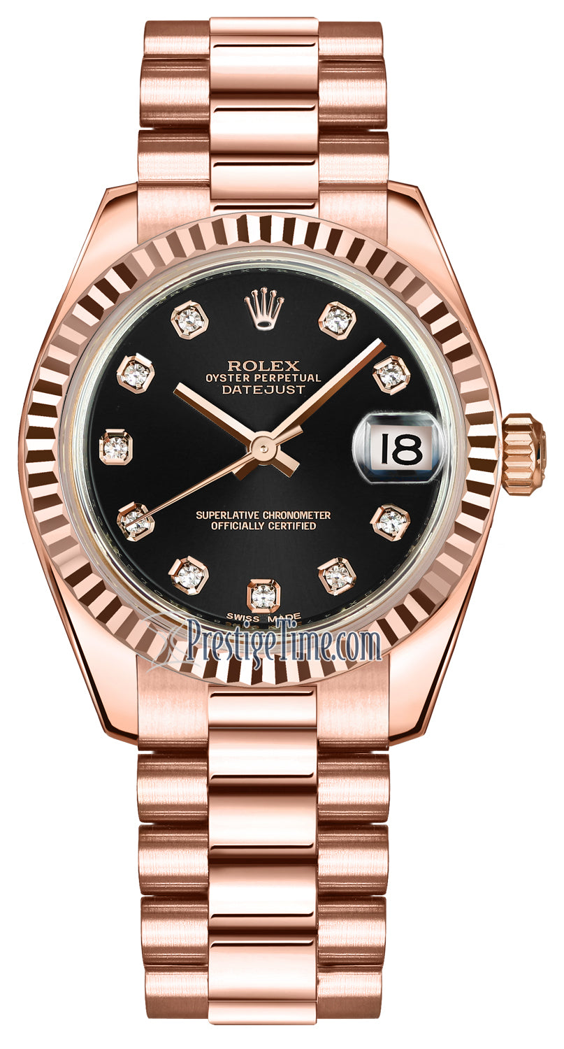 Rolex Datejust 31mm Everose Gold 178275 Black Diamond President