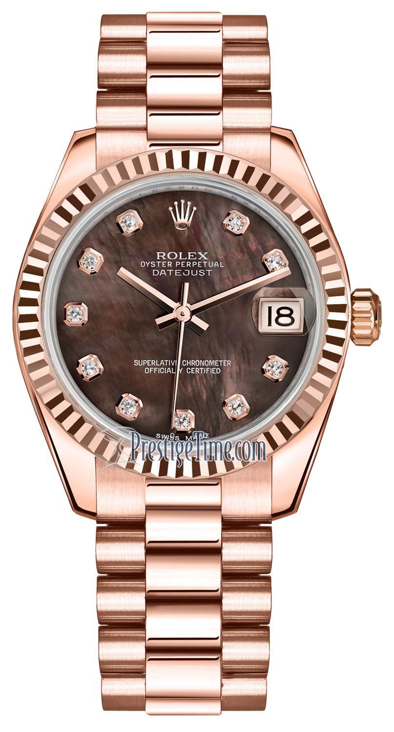 Rolex Datejust 31mm Everose Gold 178275 Black MOP Diamond President