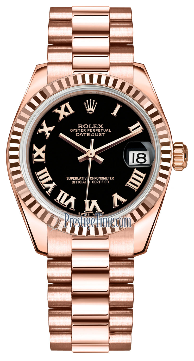 Rolex Datejust 31mm Everose Gold 178275 Black Roman President