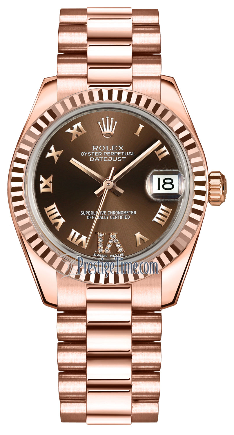 Rolex Datejust 31mm Everose Gold 178275 Chocolate VI Roman President