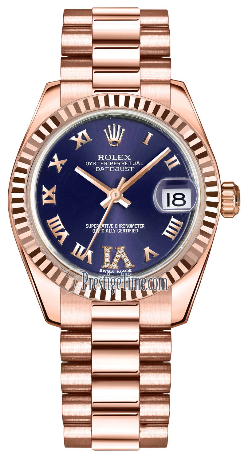 Rolex Datejust 31mm Everose Gold 178275 Purple VI Roman President