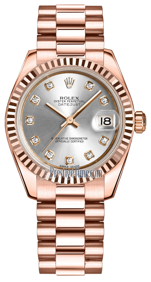 Rolex Datejust 31mm Everose Gold 178275 Silver Diamond President