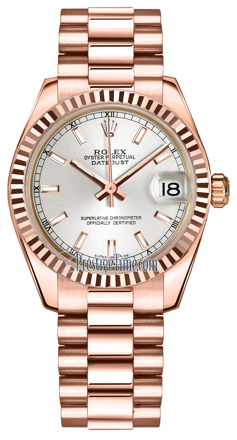 Rolex Datejust 31mm Everose Gold 178275 Silver Index President