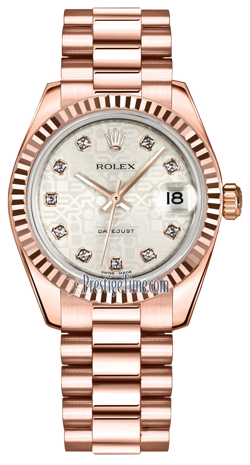 Rolex Datejust 31mm Everose Gold 178275 Silver Jubilee Diamond President