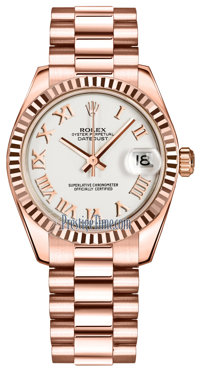 Rolex Datejust 31mm Everose Gold 178275 White Roman President