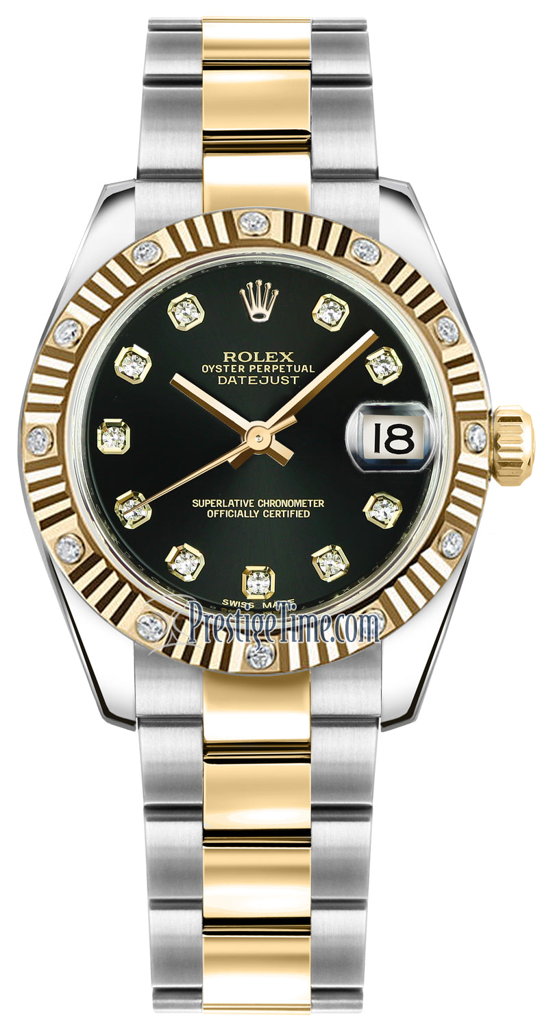 Rolex Datejust 31mm Stainless Steel and Yellow Gold 178313 Black Diamond Oyster