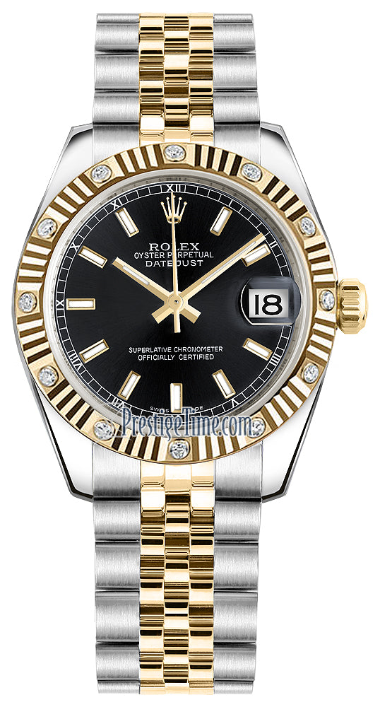 Rolex Datejust 31mm Stainless Steel and Yellow Gold 178313 Black Index Jubilee