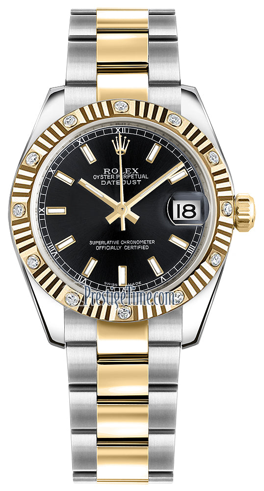 Rolex Datejust 31mm Stainless Steel and Yellow Gold 178313 Black Index Oyster