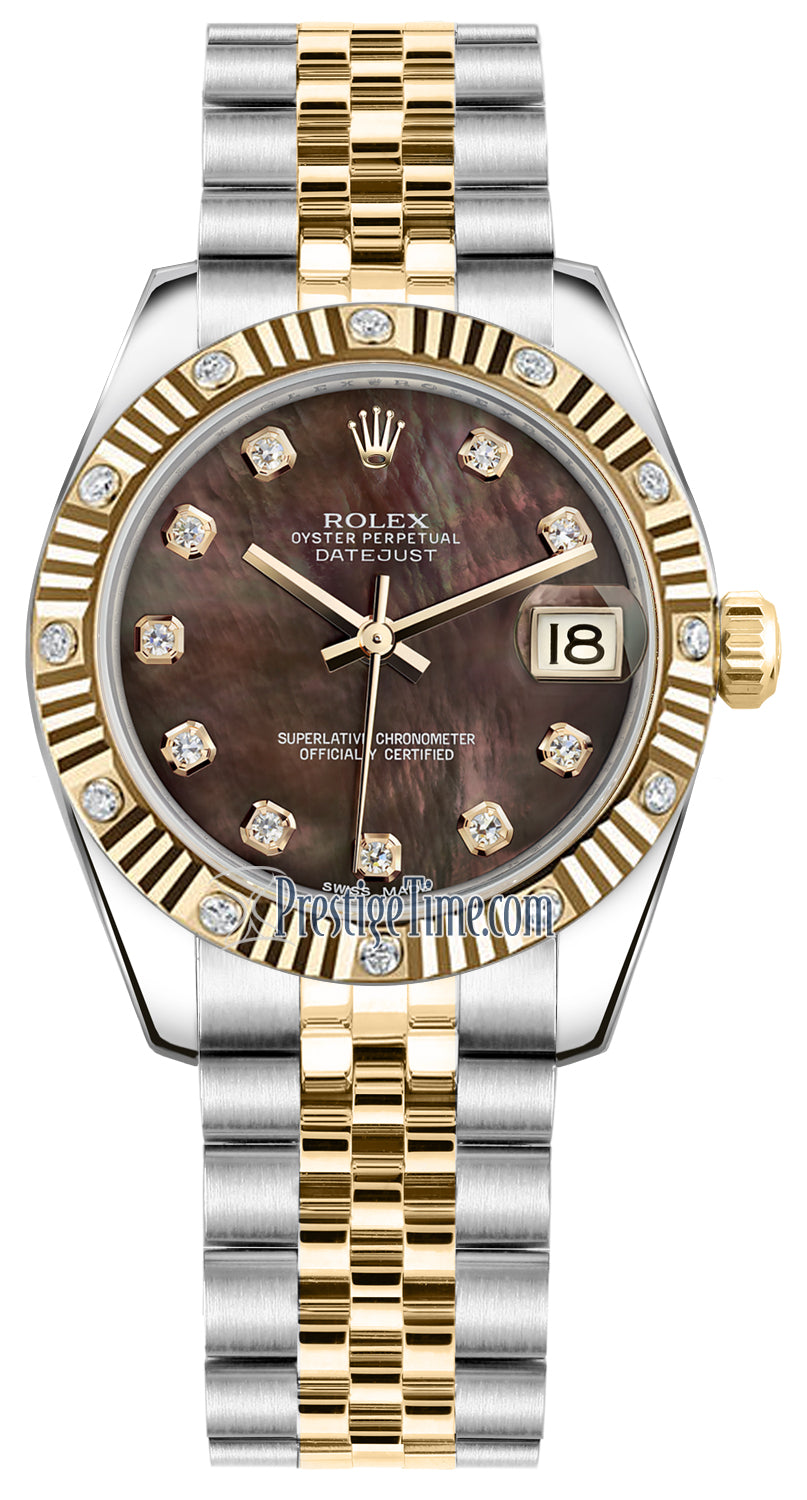 Rolex Datejust 31mm Stainless Steel and Yellow Gold 178313 Black MOP Diamond Jubilee