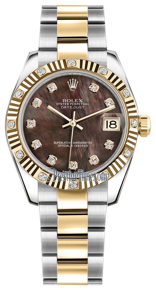 Rolex Datejust 31mm Stainless Steel and Yellow Gold 178313 Black MOP Diamond Oyster