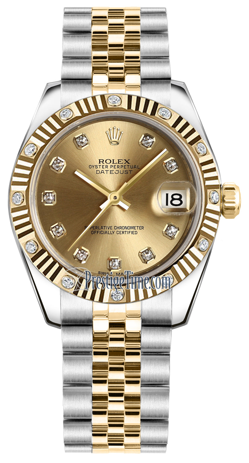 Rolex Datejust 31mm Stainless Steel and Yellow Gold 178313 Champagne Diamond Jubilee