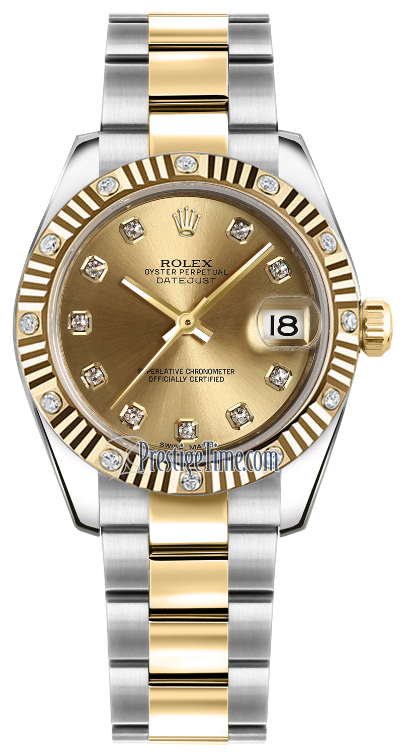 Rolex Datejust 31mm Stainless Steel and Yellow Gold 178313 Champagne Diamond Oyster