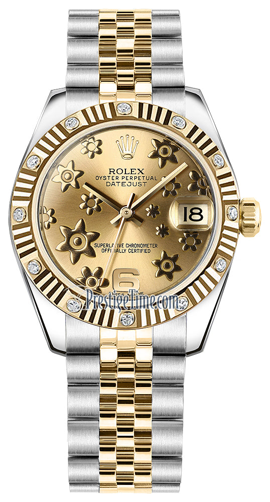 Rolex Datejust 31mm Stainless Steel and Yellow Gold 178313 Champagne Floral Jubilee